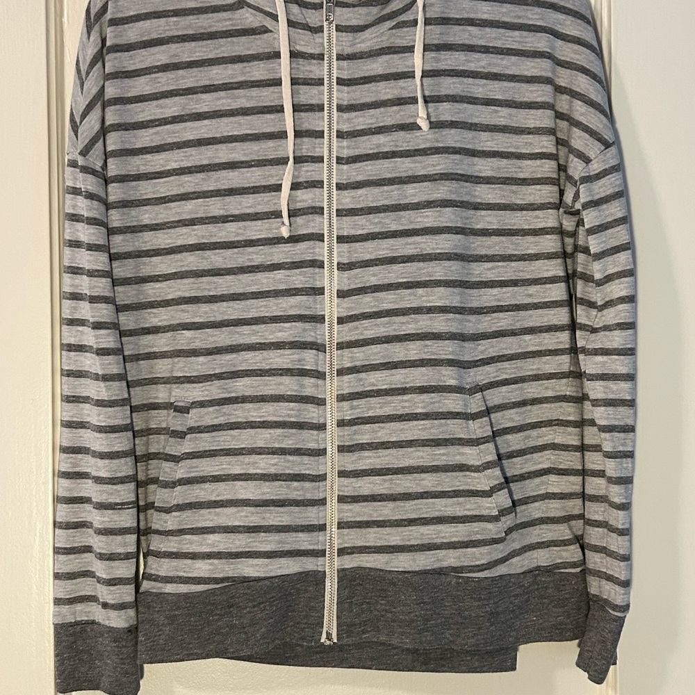 Alternative Apparel Gray Striped Lightweight Hoodie for Women
